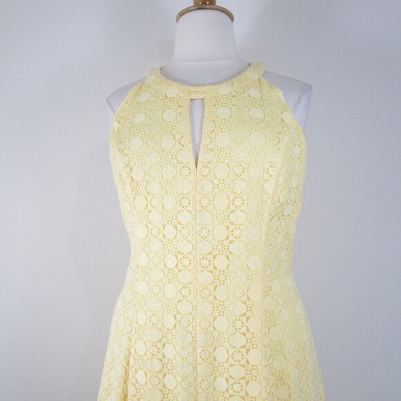 White House Black Market Plus Size Yellow Lace Halter A-Line Fit Flare Dress 16 - Picture 2 of 12
